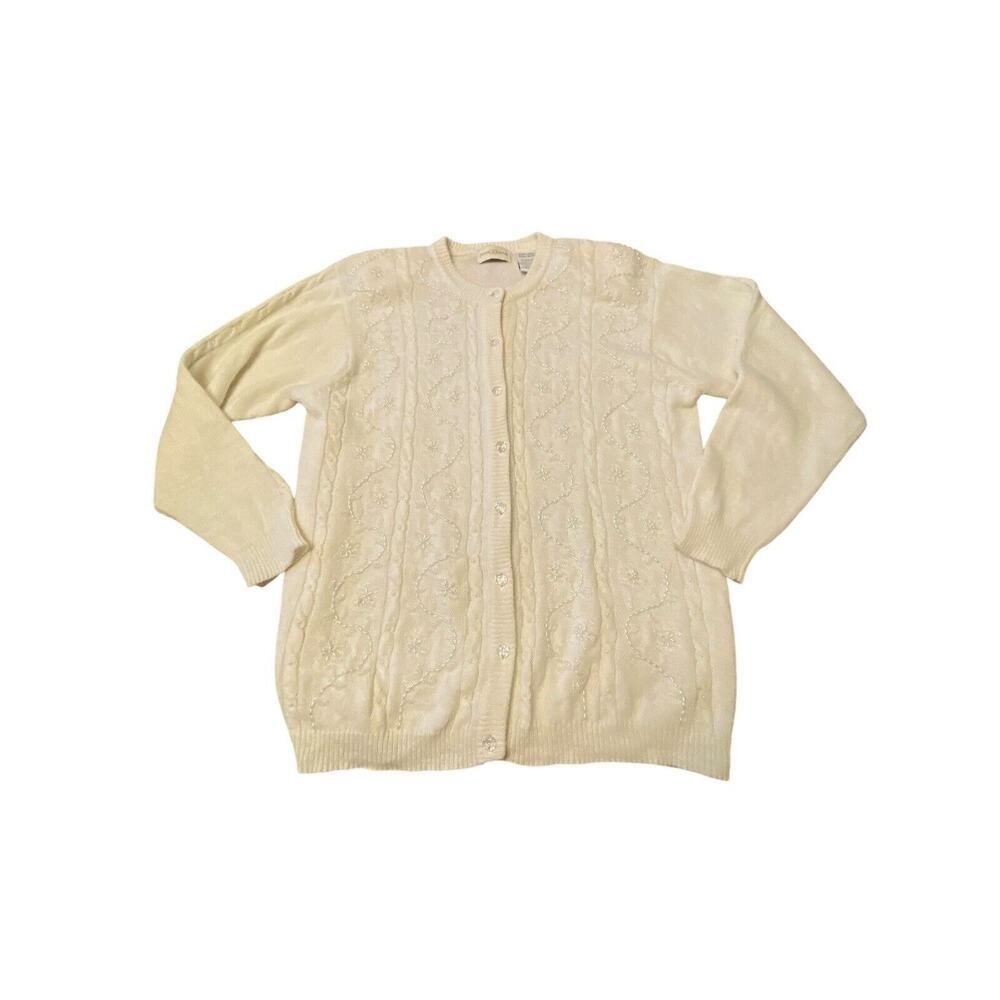 Vintage Jaclyn Smith Cardigan Sweater Size Extra Large Cream Wool Blend Beaded - Picture 10 of 13